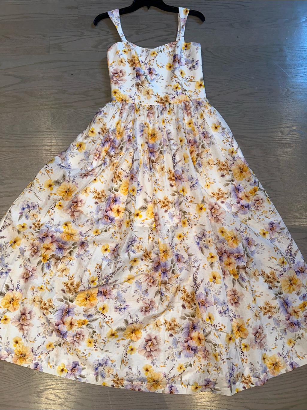 Aqua Blu White Floral Maxi Dress With Yellow & Purple Blooms